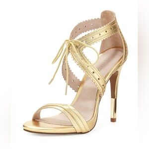 Pour La Victoire Shanna metallic gold textured leather lace-up dress sandals